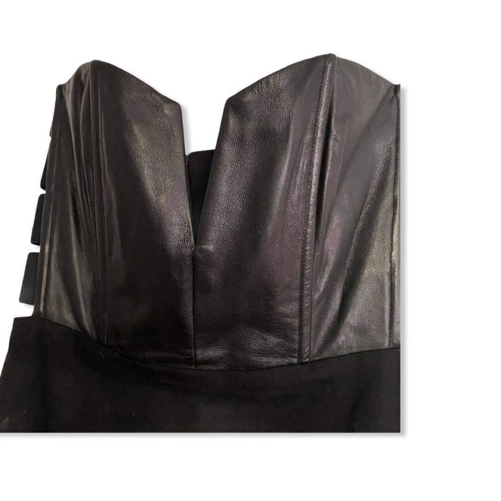 Mason Black Strapless Lambskin Mini Dress 0 - Picture 4 of 9